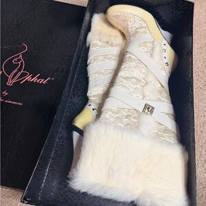 Vintage Baby Phat Y2K Cream Quilted High Wedge Boot Fur Sz 7 Kimora Lee Simmons